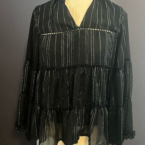 Black and Silver Striped Women's Top